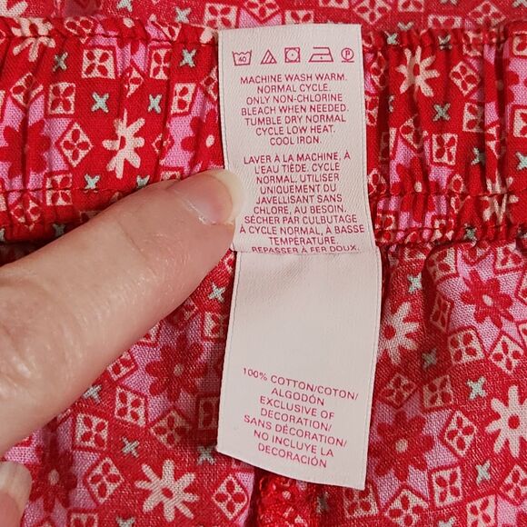 Victoria's Secret 2 Piece Pajama Set Women's Large Red Pink White Floral Cotton - Picture 9 of 13